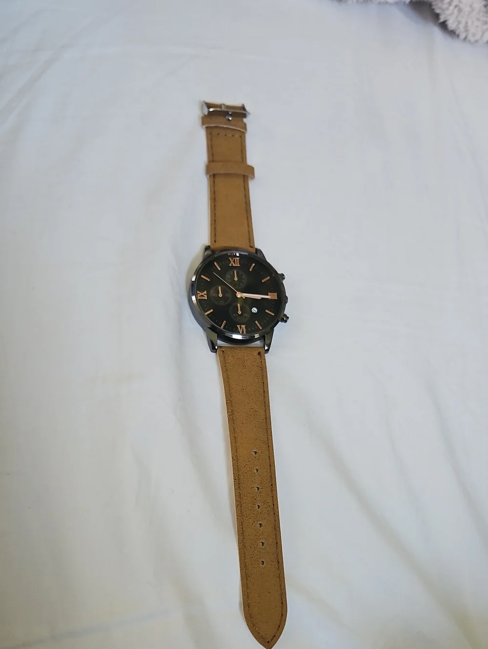 Men's Black Dial Watch with Tan Leather Strap